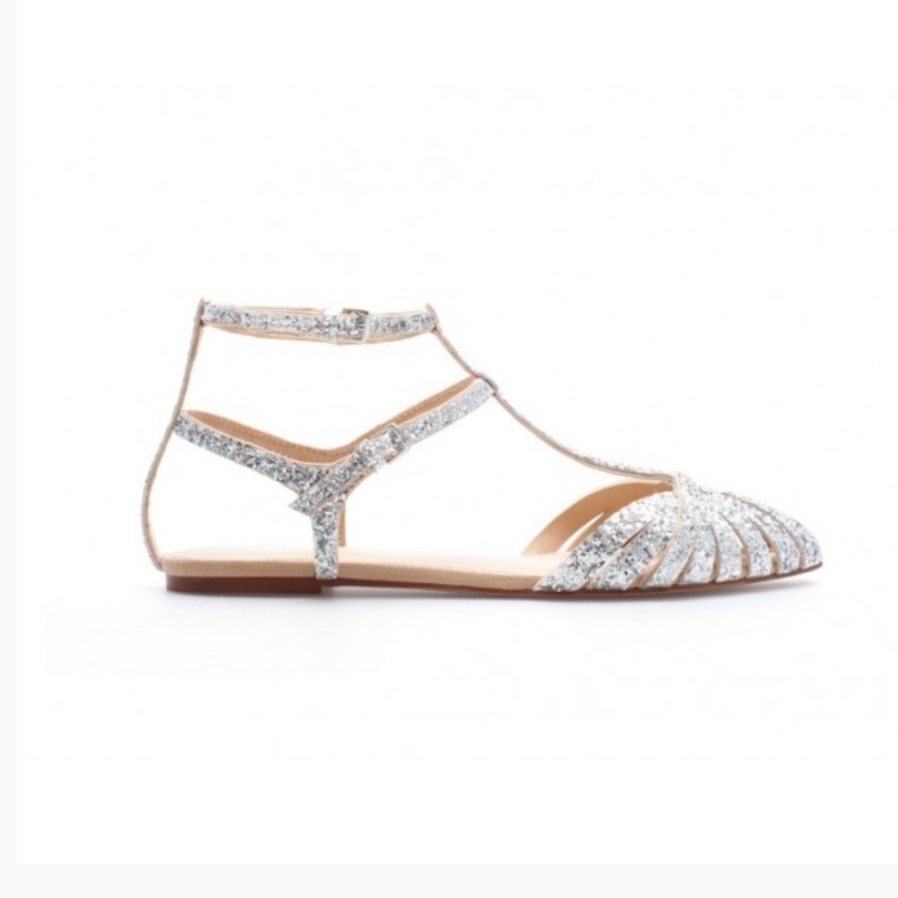 Sliver Glitter Wedding T Strap for Bridesmaid Flat - Picture 5 of 8